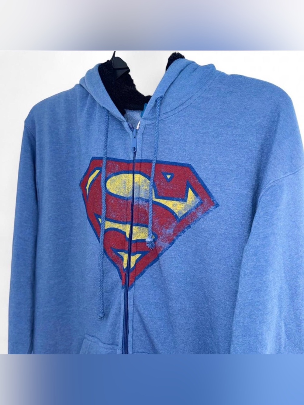 Superman DC Comics Men’s Zip Up Hoodie Royal Blue Classic Shield Logo Size L NWT